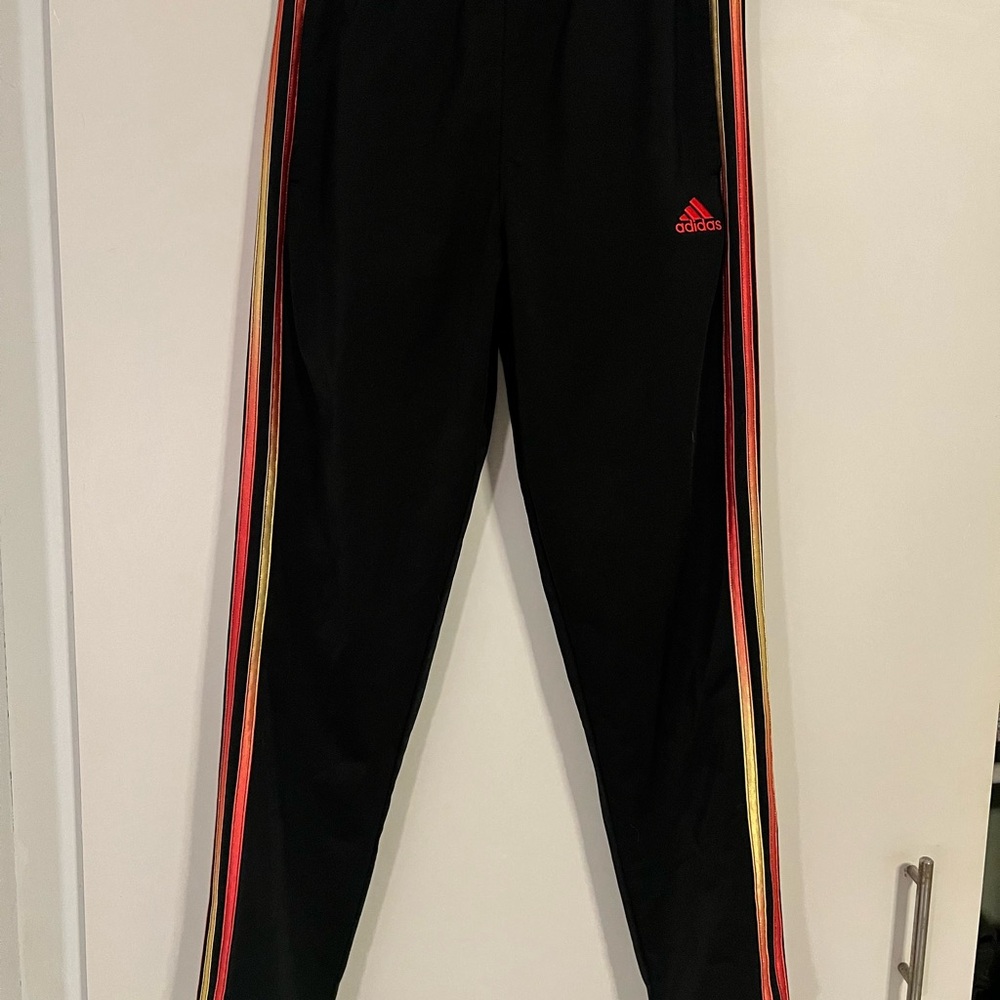 Adidas Kids Black Joggers with Red and Gold Accents